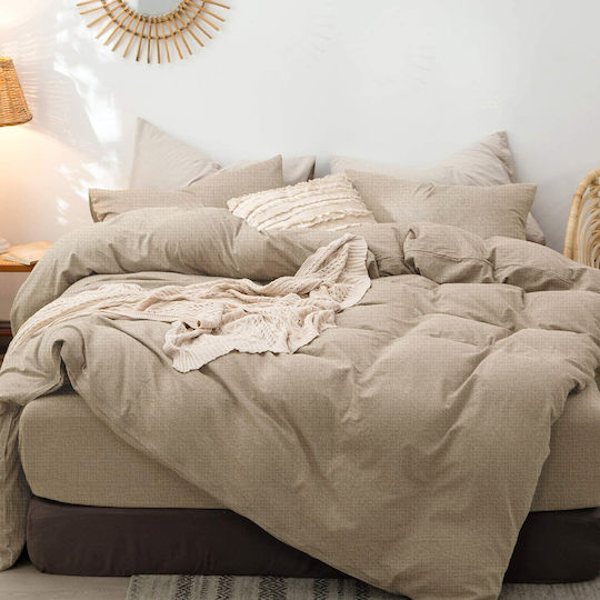 Saray Home Duvet Cover Set Double with 2 Pillowcases 200x220 Rain Beige