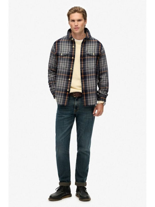 Superdry Μακρυμάνικo Overshirt Καρό Navy
