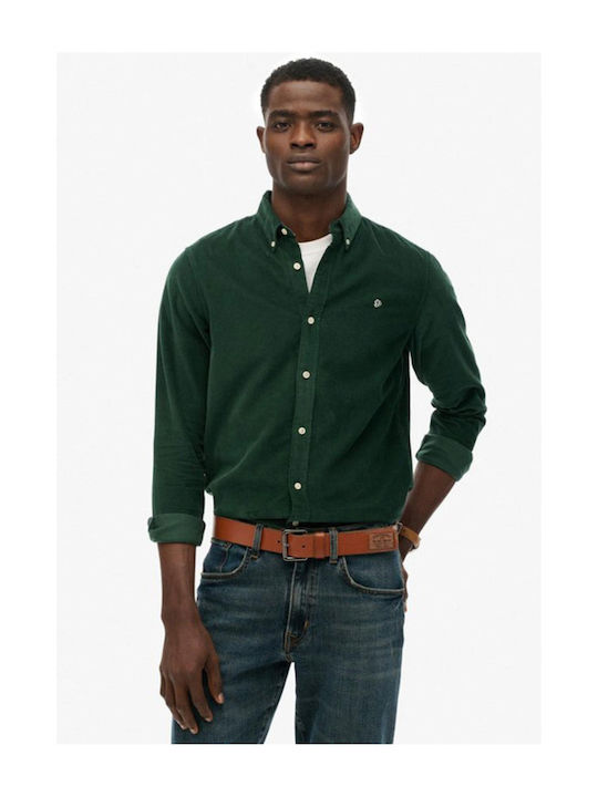 Classic Cu mânecă lungă Catifea Cămașă în Linie lată Enamel Green