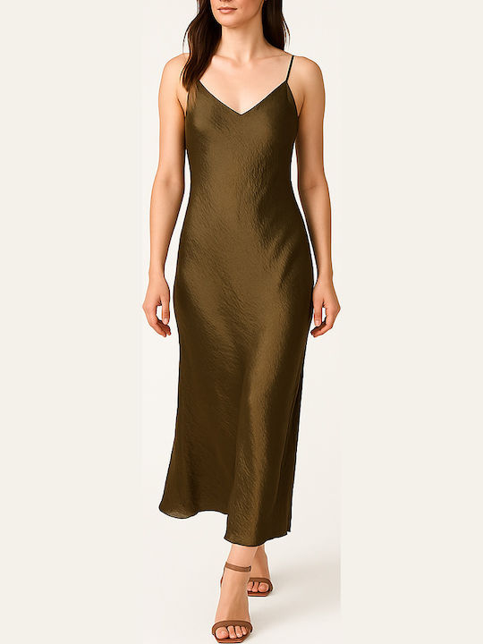 Cuca Satin Dress Evening Khaki