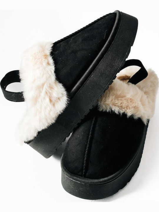 Winter Damen Hausschuhe mit Fell Schwarze