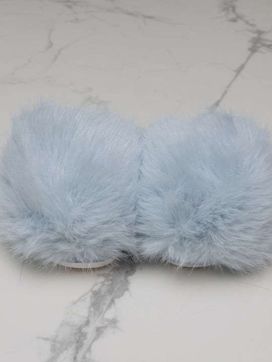 Winter Women's Slippers with Fur Blue