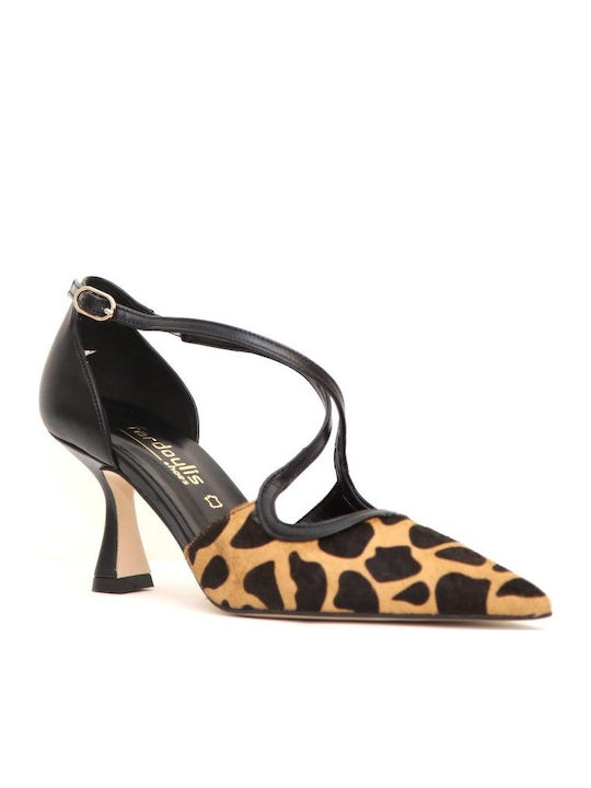Leder Pumps mit mittelhohem Absatz Animal Print