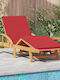 Deckchair Double Wooden with Cushion & Wheels Red with Table 2pcs 200x40x40cm.