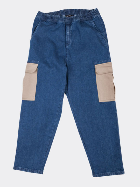 Buggy Cargo Men's Cargo Jeans Pants with Relaxed Baggy Fit Blue