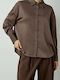 Women's Satin Long Sleeve Shirt Brown