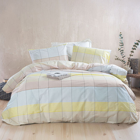 Rythmos Bettbezug-Set Einzelbett mit Kissenbezug 160x250 Colette Yellow-blue