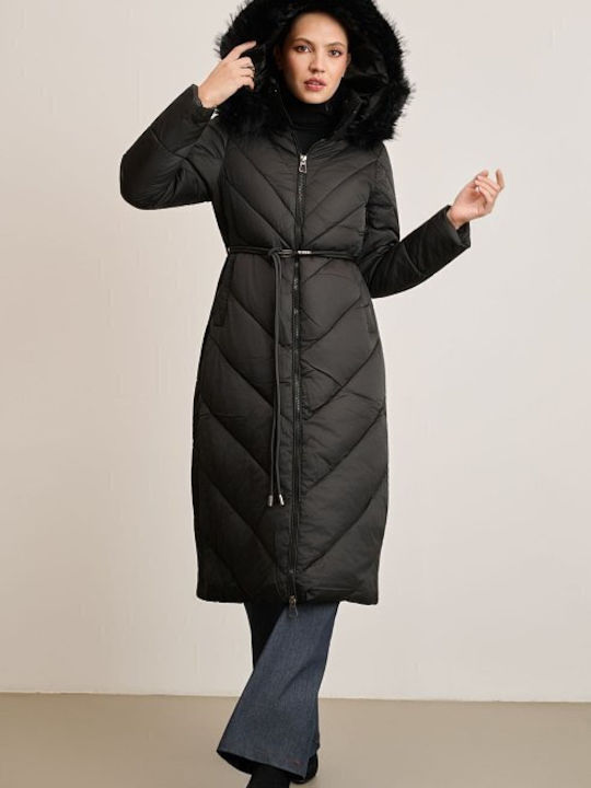 Women's Long Lifestyle Jacket for Winter with Hood Black
