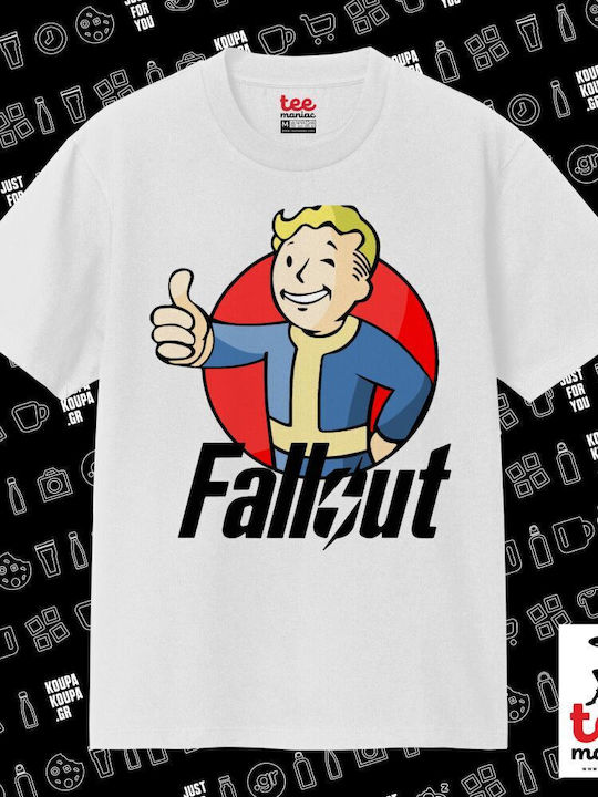Fallout Vault Boy Classic Double Stitch T-shirt Without Side Seams White 100% Cotton Vegan & Oeko-tex Certified
