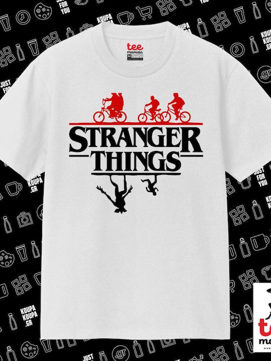 Stranger Things Upside Down Classic T-shirt Double Stitching Without Side Seams White 100% Cotton Vegan & Oeko-tex Certified
