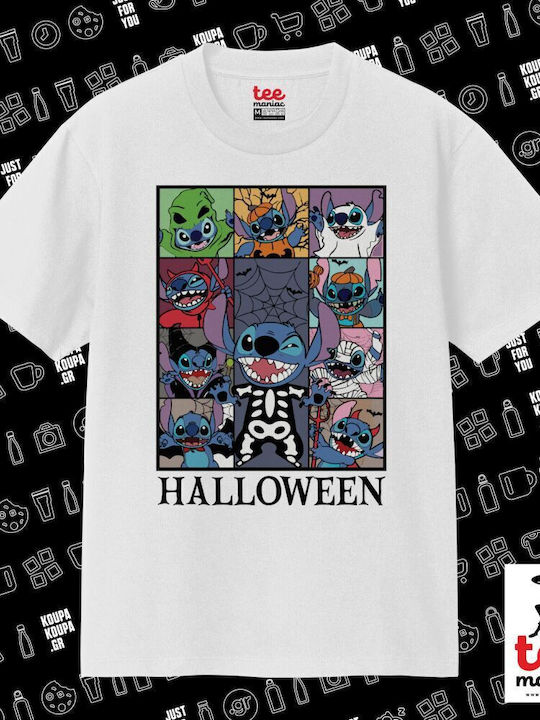 Stitch Halloween Κλασικό T-shirt Διπλής Ραφής Χωρίς Πλευρικές Ραφές Λευκο 100% Βαμβάκι Vegan & Oeko-tex Πιστοποιημένο