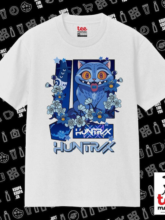 Huntrix Derpy Blue Tiger Classic T-shirt Double Stitching Without Side Seams White 100% Cotton Vegan & Oeko-tex Certified