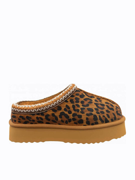 Winter Women's Slippers with Fur Brown