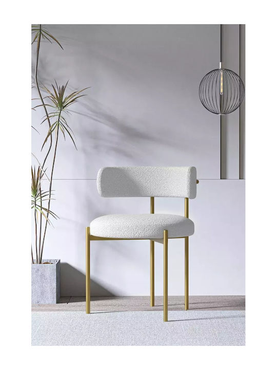 Set of 6 White Fabric Dining Chairs with Matte Gold Base 46cm