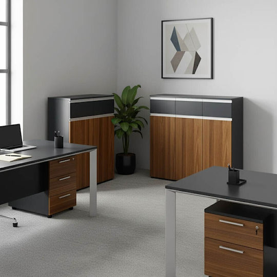 Office Storage Cabinet Oscar Wooden Walnut-Charcoal 200x40x120cm