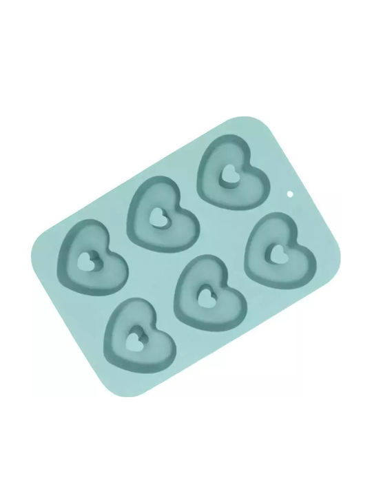 Silicone Bakeware Tins & Trays 6 Heart Donuts Turquoise