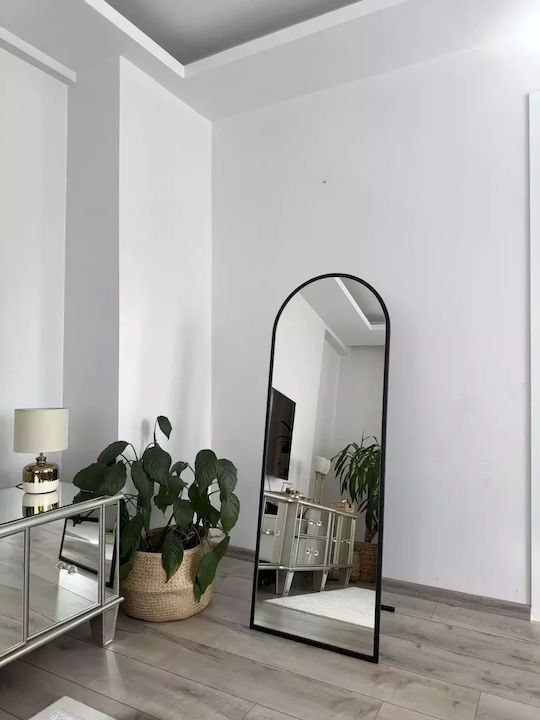 SteweHome Oglindă De Podea Arcuită Cu Cadru Metalic Negru 140x50cm