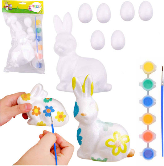 Easter Set Styrofoam Eggs 6pcs Bunny Figurine Paints