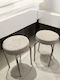 Set 2 Hocker Beige Stoff Chormed Metallbasis