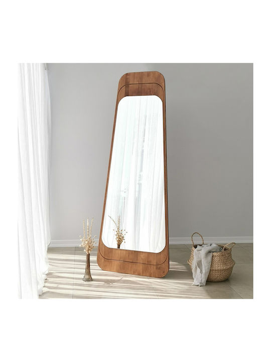 SteweHome Oglindă De Podea Asimetrică Cu Cadru Din Lemn Bej 170x65cm
