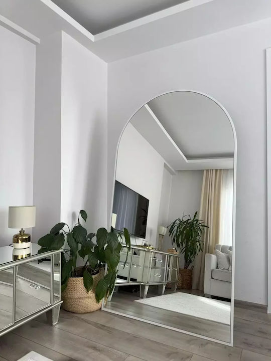 SteweHome Oglindă De Podea Arcuită Cu Cadru Metalic Alb 180x100cm