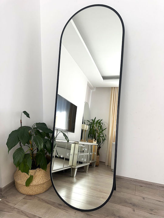 SteweHome Ovaler Boden- oder Standspiegel mit Schwarzem Metallrahmen 180x60cm