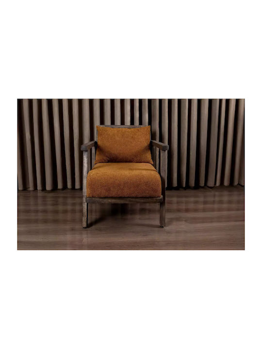 Orange Fabric Armchair of Brick Dark Walnut Wooden Base 65x78x55cm