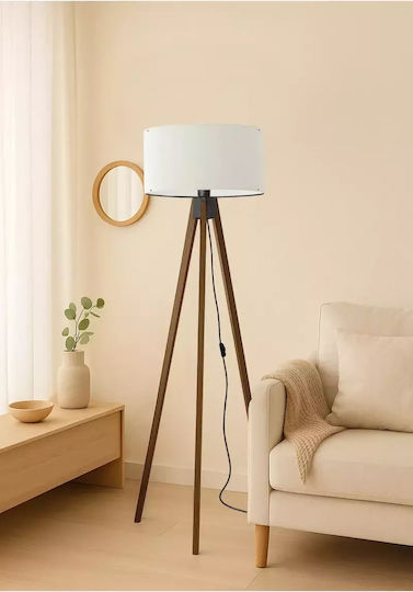 Tripod Floor Lamp MDF Wood Fabric Shade E27