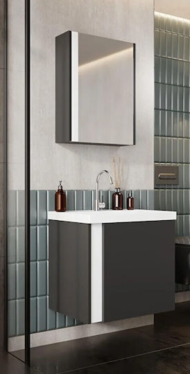 Badezimmer Waschtisch-Einheit 50cm Spiegel & Weißer Waschbecken – Matt Grau Mdf 52 X 50 X 40 Cm