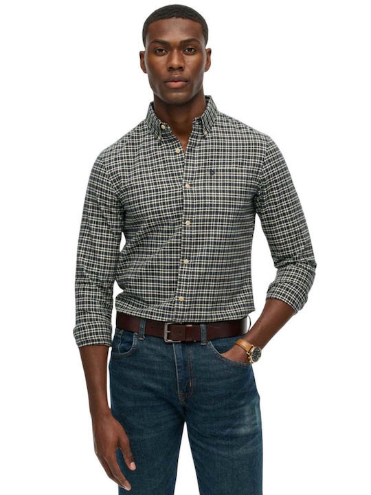D2 Stud Long Sleeve Checked Navy Blue Shirt