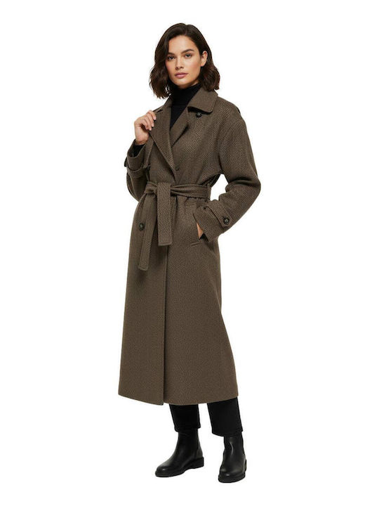 Damen Brown Mantel mit Knöpfen