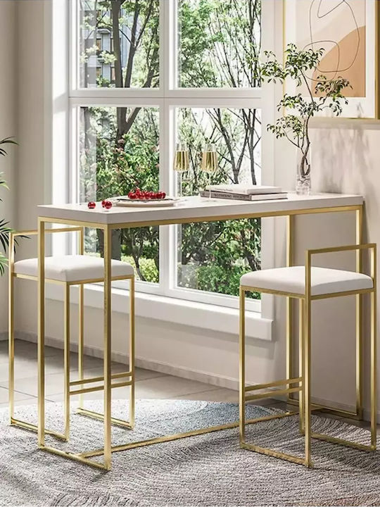 Модерна Метална Златиста Бар Маса С Бял Плот 90x40x93см