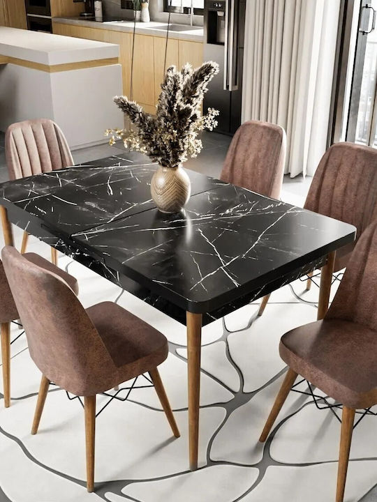 Set Mobilier Pentru Sufragerie Negru Model Marmură Scaune Maro