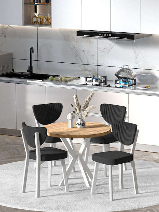 Dining Room Furniture Set 90x90 Round 4 White Chairs