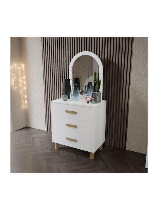 Συρταριέρα Mdf Λευκή Καθρέφτη & 3 Συρτάρια 70x42x155cm