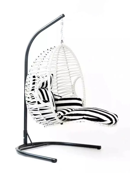 Max Swing Garten- und Veranda-Schaukeln Weiß Rattan Stoff Zebra Weiß