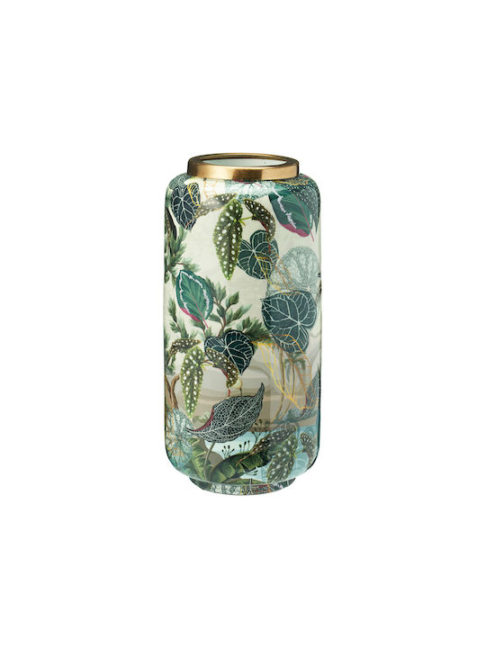 Metallic Decorative Vase Tropical Leaves Design 15x15x30 Cm Aria Trade