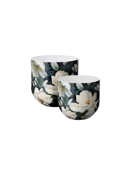 Set of 2 Metallic Decorative Vases Flower Design 26x26x25 Cm Aria Trade