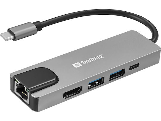 Sandberg USB-C Docking Station mit HDMI 4K PD Ethernet Silber