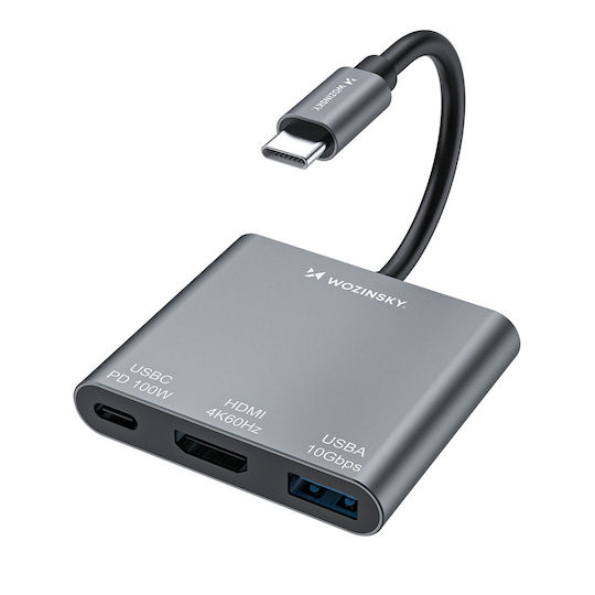 Wozinsky WHCH-01 USB-C Docking Station mit HDMI 4K PD Gray