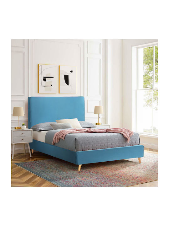 Maylin Double Bed Upholstered with Fabric Turqu...