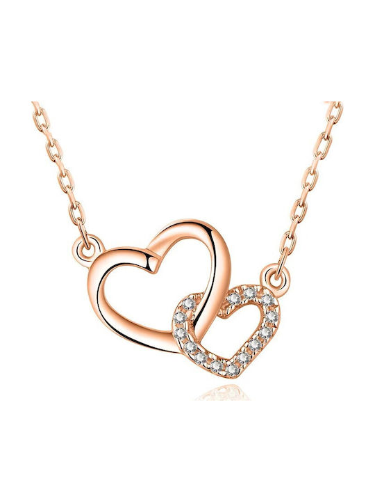 By Queen Women's Necklace Double Heart S925 Zircon Rose Gold