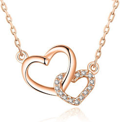 By Queen Women's Necklace Double Heart S925 Zircon Rose Gold