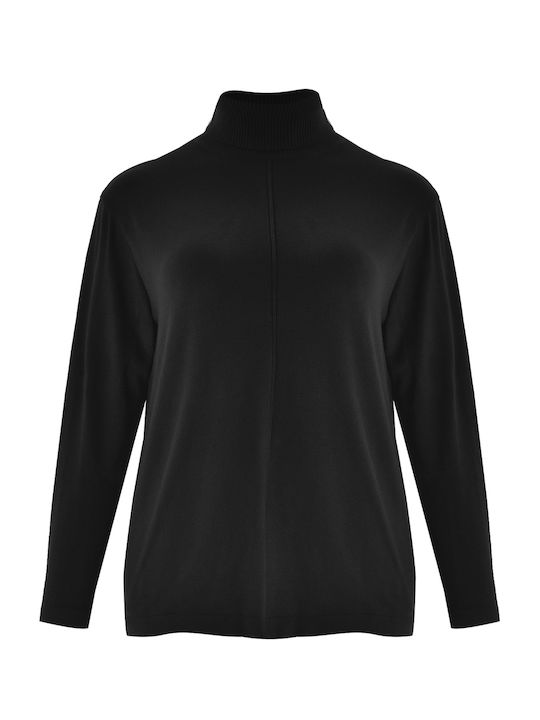 Mat Fashion Pulover Damă Cu Guler Înalt Negru 0...