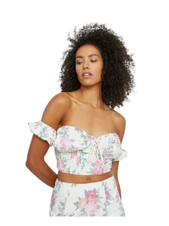 Women's Crop Top Off-Shoulder Floral Large Rose