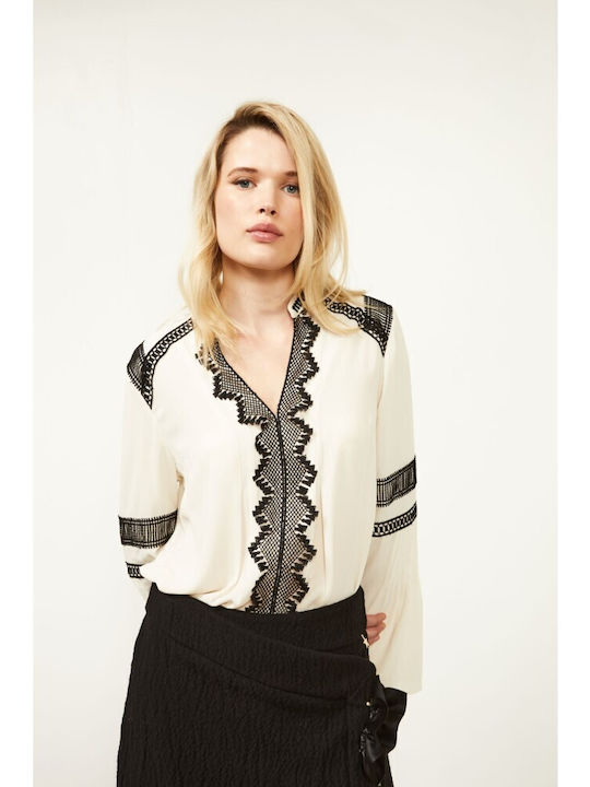 Damen Bluse mit V-Ausschnitt Ecru