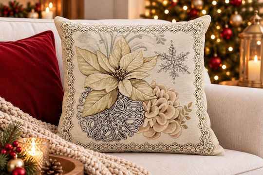 Linea Home Husă Decorativă de Crăciun pentru Pernă Pătrată Bej 45x45buc