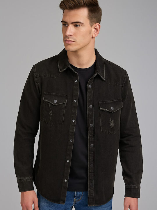 Long-sleeved Denim Shirt Gray