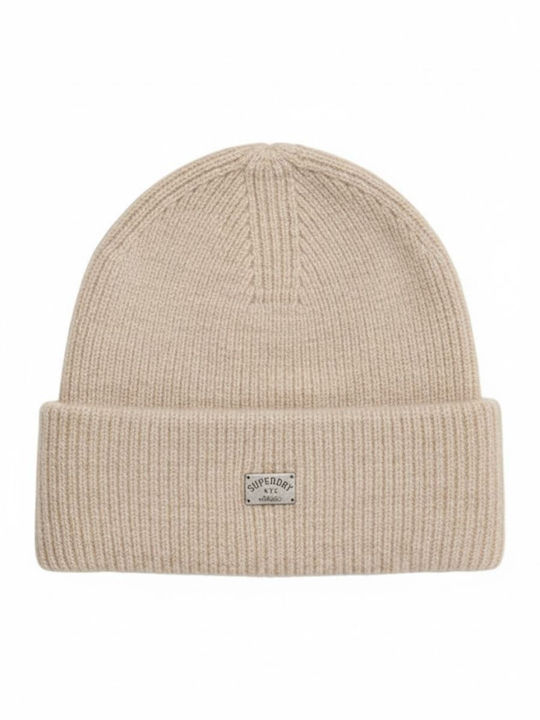 Sdna Beanie Unisex Σκούφος με Rib Πλέξη σε Μπεζ χρώμα