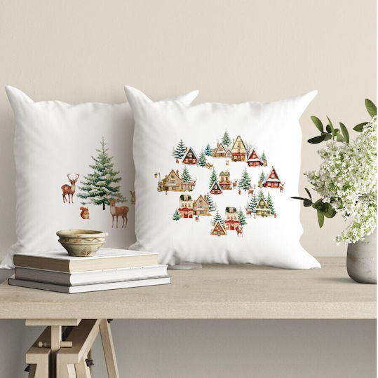 Lenjerii Deosebite Husă Decorativă de Crăciun pentru Pernă Pătrată Cabin Alb 45x45buc
